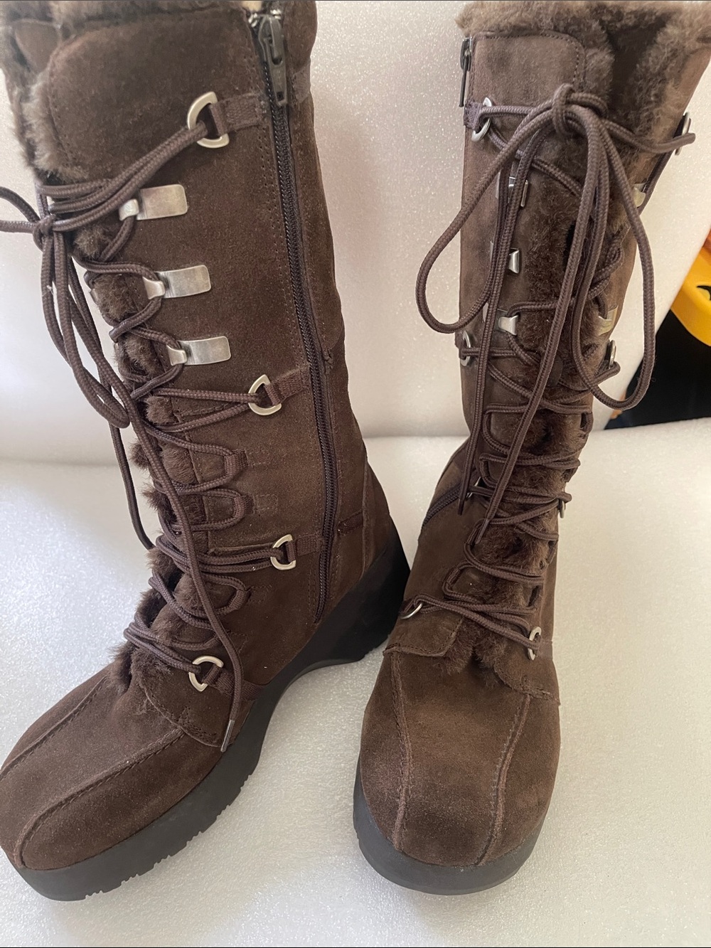 Report Brand Women's Brown Suede Lace-Up Fur-Trim Boots SZ 10 M (worn 2 times)